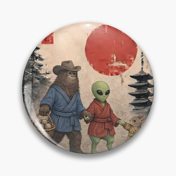Item preview, Funny Bigfoot and Alien Easter Egg Hunt Vintage Japanese Art designed and sold by JessArty ⭐⭐⭐⭐⭐.