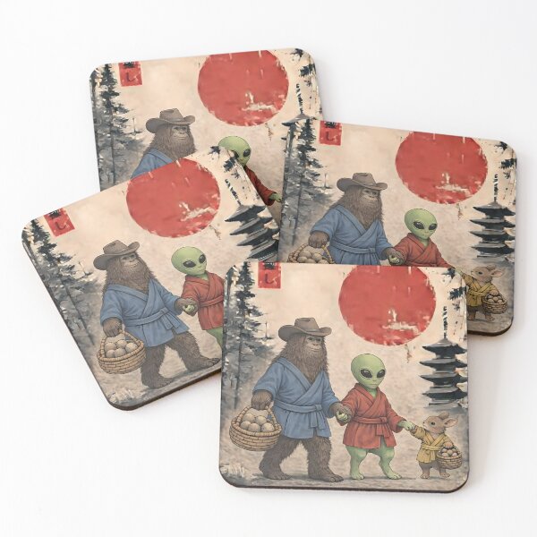 Item preview, Funny Bigfoot and Alien Easter Egg Hunt Vintage Japanese Art designed and sold by JessArty ⭐⭐⭐⭐⭐.