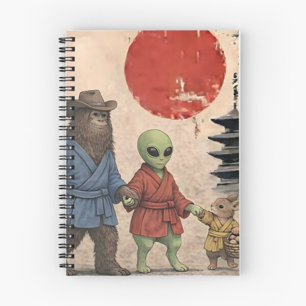 Item preview, Funny Bigfoot and Alien Easter Egg Hunt Vintage Japanese Art designed and sold by JessArty ⭐⭐⭐⭐⭐.