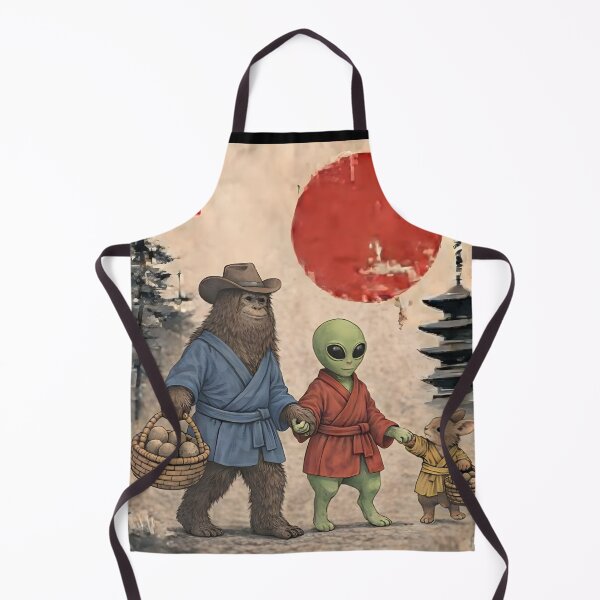 Item preview, Funny Bigfoot and Alien Easter Egg Hunt Vintage Japanese Art designed and sold by JessArty ⭐⭐⭐⭐⭐.