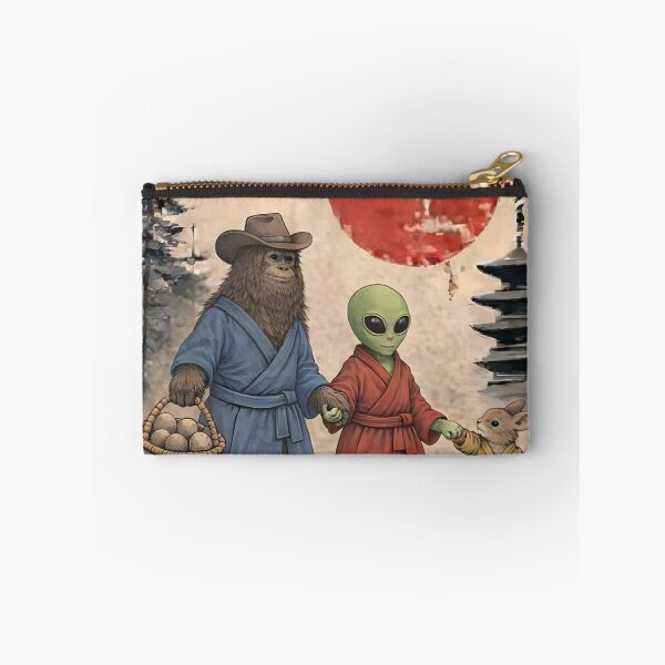 Item preview, Funny Bigfoot and Alien Easter Egg Hunt Vintage Japanese Art designed and sold by JessArty ⭐⭐⭐⭐⭐.