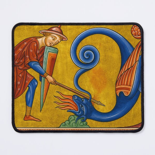 Item preview, From The Aberdeen Bestiary - Knight fighting a dragon - Medieval Illustration Knight Fighting Dragon for Fantasy Art Lovers designed and sold by RickE.