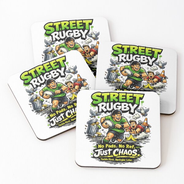 Item preview, Funny Street Rugby No Pads No Ref Just Chaos Cartoon Rugby Player Design designed and sold by Wear Sculpt.