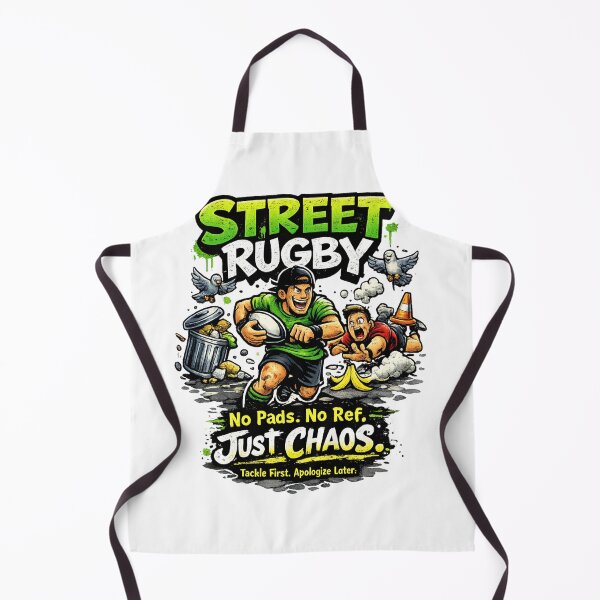 Item preview, Funny Street Rugby No Pads No Ref Just Chaos Cartoon Rugby Player Design designed and sold by Wear Sculpt.