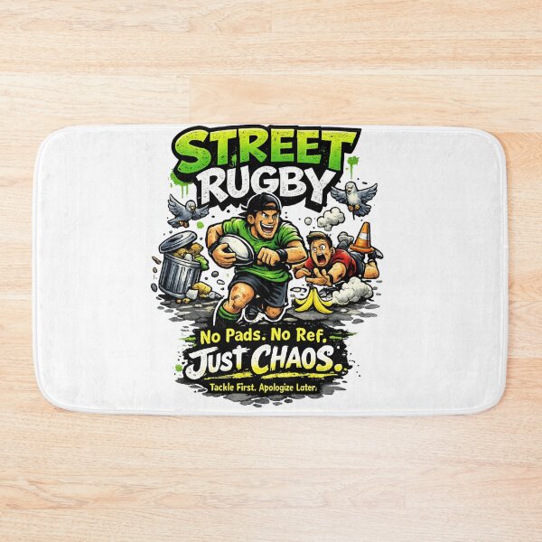 Item preview, Funny Street Rugby No Pads No Ref Just Chaos Cartoon Rugby Player Design designed and sold by Wear Sculpt.