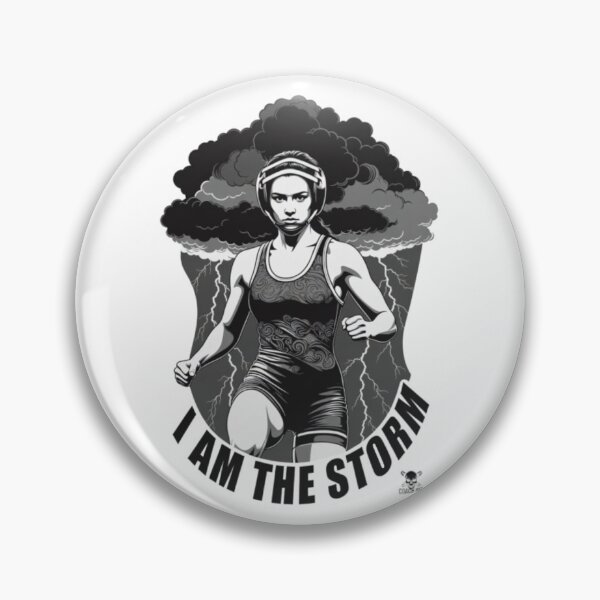 Item preview, I Am The Storm - Fierce Female Wrestler in Singlet with Lightning and Clouds designed and sold by Coach-Riz.