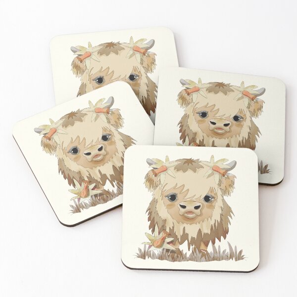Item preview, Kawaii Highland Cow in Grass Field designed and sold by Karin Taylor.