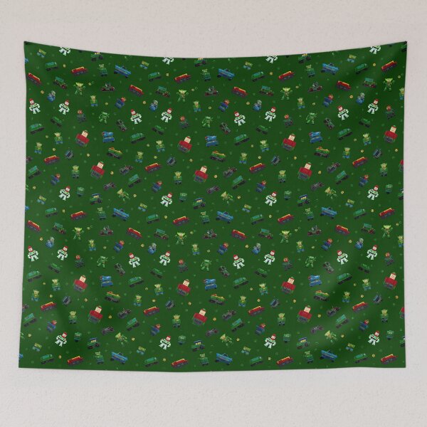 Item preview, Green Pixel Art Robots and Toy Cars Pattern designed and sold by Piotrek0001.