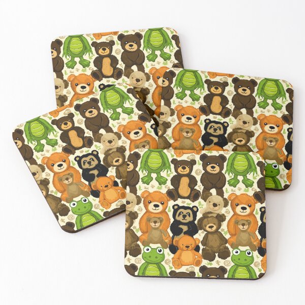 Item preview, Woodland Brown Bears and Green Frogs Pattern designed and sold by Piotrek0001.
