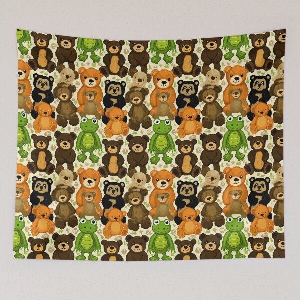 Item preview, Woodland Brown Bears and Green Frogs Pattern designed and sold by Piotrek0001.