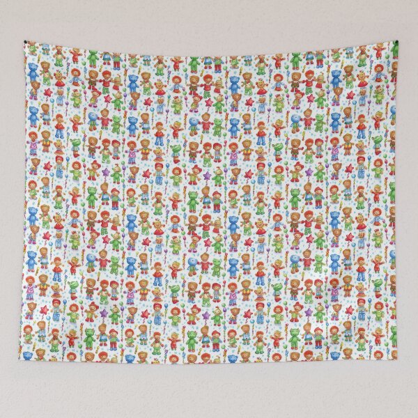 Item preview, Cheerful Cartoon Children Playing White Pattern designed and sold by Piotrek0001.
