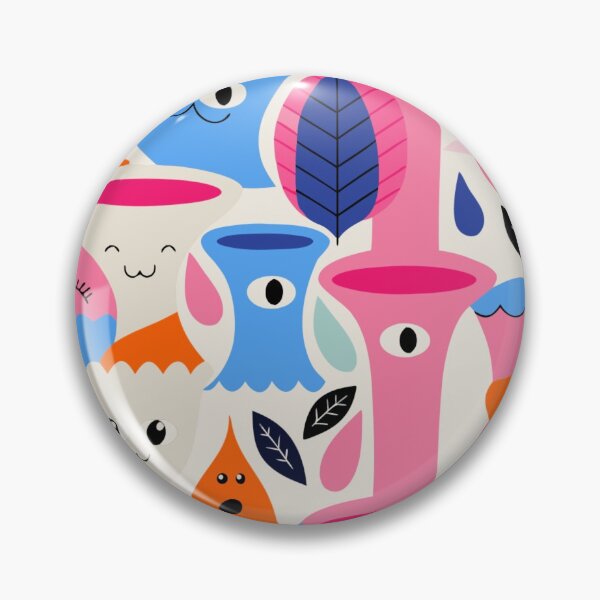 Item preview, Un colorido estampado de dibujos animados de jarrones y monstruos con hojas y ojos. designed and sold by Creative88Art.