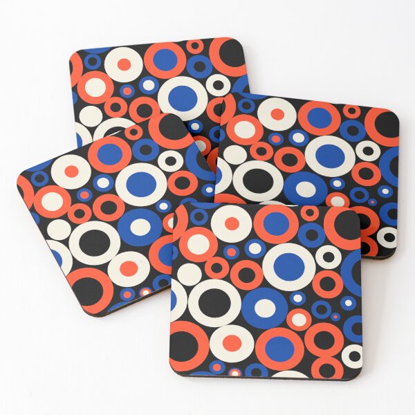 Item preview, A colorful pattern of circles in red, white, and blue on a black background designed and sold by Creative88Art.