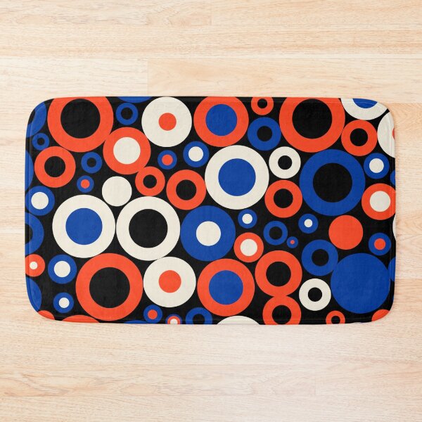 Item preview, A colorful pattern of circles in red, white, and blue on a black background designed and sold by Creative88Art.