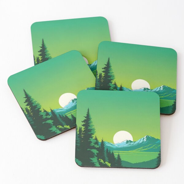 Item preview, Green Mountain Forest Sunrise Illustration designed and sold by SkyPetalGrace.