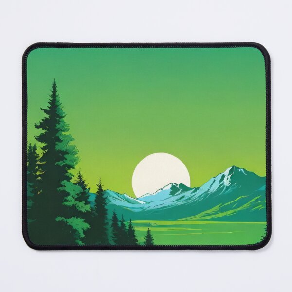 Item preview, Green Mountain Forest Sunrise Illustration designed and sold by SkyPetalGrace.