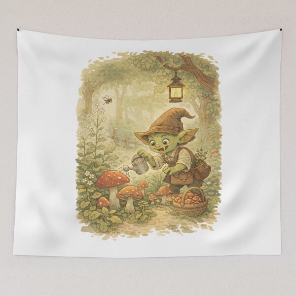 Item preview, Cute Goblin Mushroom Gardener - Whimsical Forest Garden Fantasy Illustration designed and sold by MagicMakerPh.