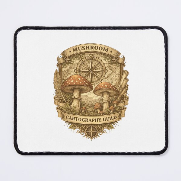 Item preview, Fantasy Mushroom Cartography Guild Emblem – Vintage Explorer Map Crest, Botanical Adventure Badge, RPG Style Sticker & T-Shirt Design designed and sold by MagicMakerPh⭐⭐⭐⭐⭐.
