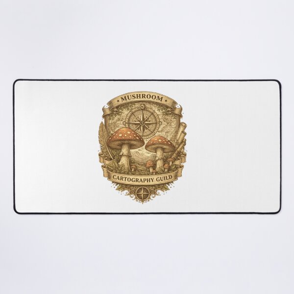 Item preview, Fantasy Mushroom Cartography Guild Emblem – Vintage Explorer Map Crest, Botanical Adventure Badge, RPG Style Sticker & T-Shirt Design designed and sold by MagicMakerPh.