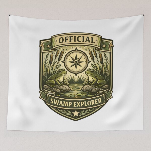 Item preview, Official Swamp Explorer Badge – Vintage Scout Patch with Frog, Compass & Swamp Plants, Adventure Nature Sticker & T-Shirt designed and sold by MagicMakerPh.