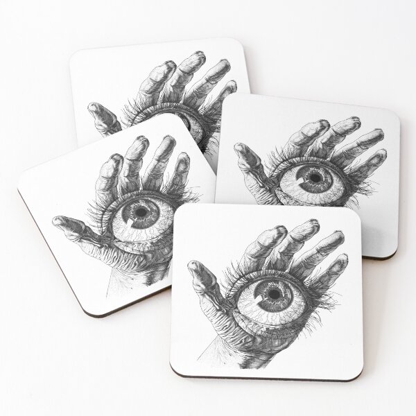Item preview, Surreal Hand Eye Black and White Abstract Art designed and sold by inkoutninja.