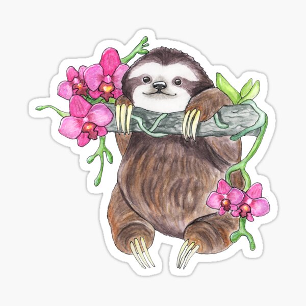 Happy Sloth with orchids Sticker