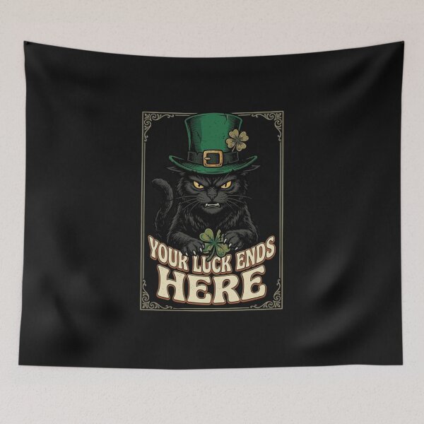 Item preview, Your Luck Ends Here - Retro Black Cat St. Patrick's Day Shirt - Sarcastic Vintage Irish Humor Design designed and sold by Clothesbest.