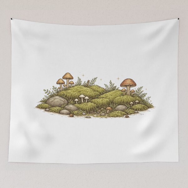 Item preview, Cozy Mossy Forest Floor Illustration – Cottagecore Mushrooms & Stones Nature Scene, Whimsical Botanical Sticker & Poster Design designed and sold by MagicMakerPh⭐⭐⭐⭐⭐.