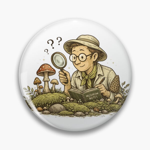 Item preview, Mushroom Scientist Illustration – Quirky Mycology Researcher with Magnifying Glass, Vintage Botanical Field Study Sticker & T-Shirt designed and sold by MagicMakerPh.