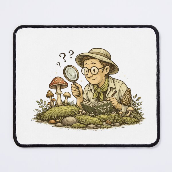 Item preview, Mushroom Scientist Illustration – Quirky Mycology Researcher with Magnifying Glass, Vintage Botanical Field Study Sticker & T-Shirt designed and sold by MagicMakerPh.