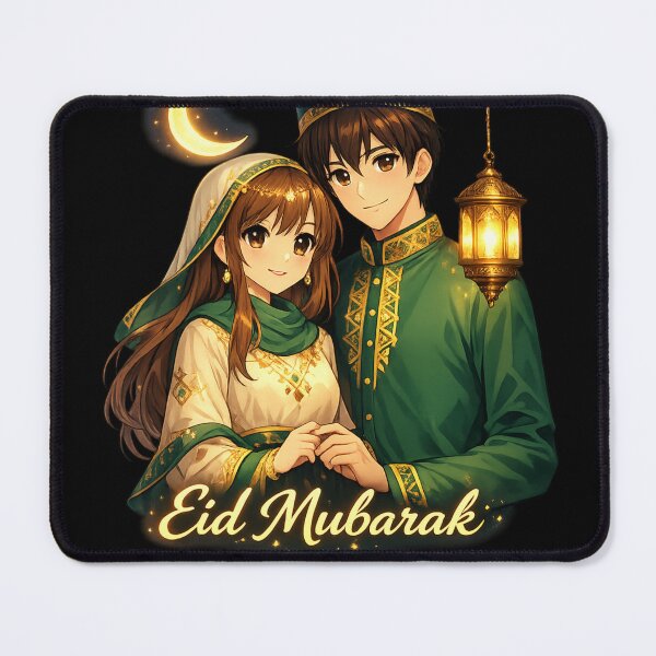 Item preview, Elegant Anime Couple Eid Mubarak Sticker – Crescent Moon & Lantern Islamic Festive Art designed and sold by CutePearlStudio.
