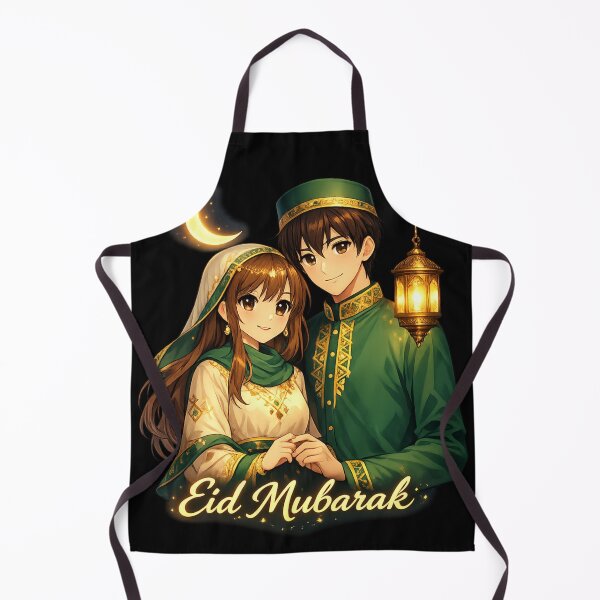Item preview, Elegant Anime Couple Eid Mubarak Sticker – Crescent Moon & Lantern Islamic Festive Art designed and sold by CutePearlStudio.