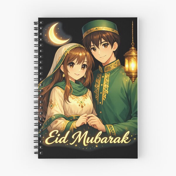Item preview, Elegant Anime Couple Eid Mubarak Sticker – Crescent Moon & Lantern Islamic Festive Art designed and sold by CutePearlStudio.