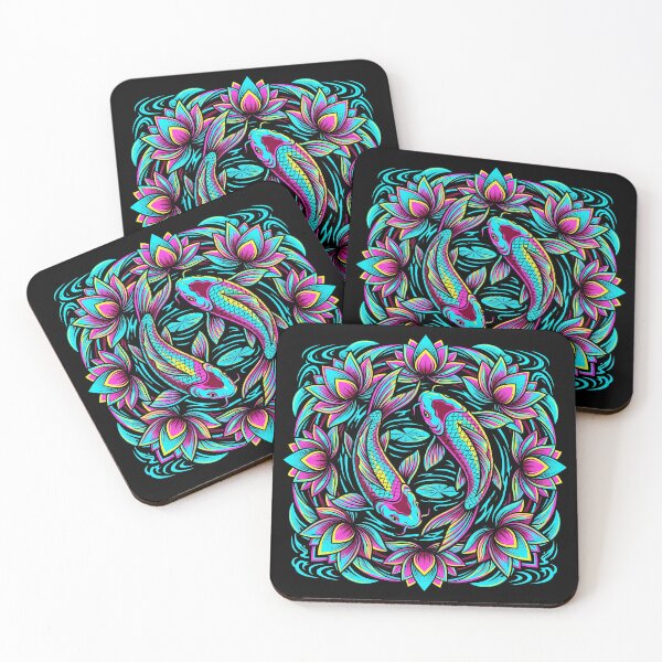 Item preview, Neon Koi Lotus Swirl - Cyber Zen Pop Art designed and sold by KuroAtelier.