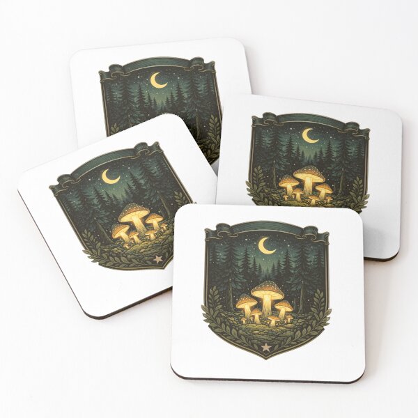 Item preview, Moonlit Forest Club Emblem – Glowing Mushrooms & Night Woodland Crest, Dark Cottagecore Vintage Engraving Sticker & T-Shirt designed and sold by MagicMakerPh.