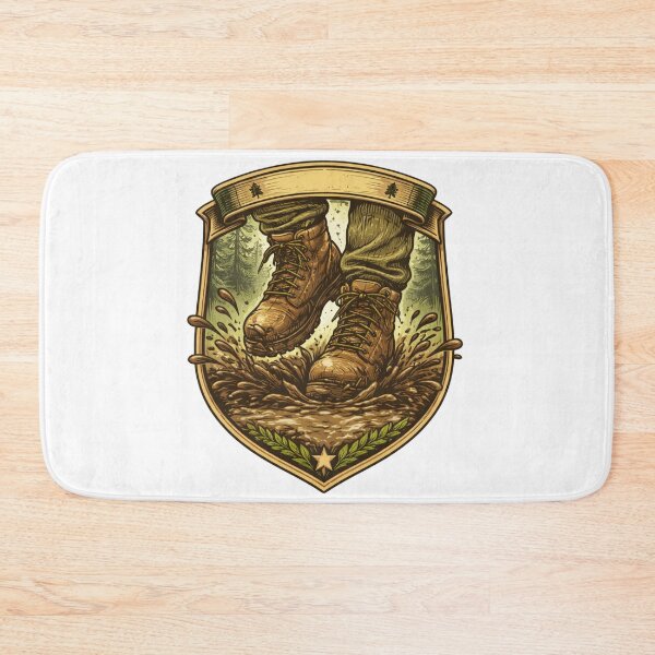 Item preview, Muddy Boots Explorer Badge – Funny Outdoor Adventure Hiking Patch, Rustic Forest Scout Style Sticker & T-Shirt designed and sold by MagicMakerPh.