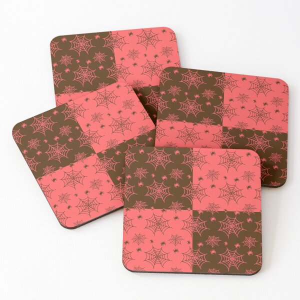 Item preview, Coral red and dark brown interchange web pattern designed and sold by serenebookworm.