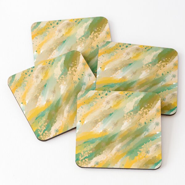 Item preview, Earthy Dandelion Abstract Waves - Teal Gold Green Botanical Pattern Digital Art designed and sold by TheArtOfTreble.