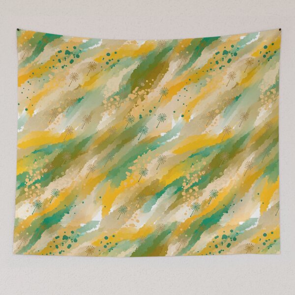 Item preview, Earthy Dandelion Abstract Waves - Teal Gold Green Botanical Pattern Digital Art designed and sold by TheArtOfTreble.