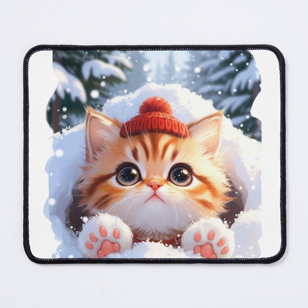 Item preview, Cute Orange Tabby Kitten Peeking Snow Red Toque Kawaii Art designed and sold by Falconwolf.
