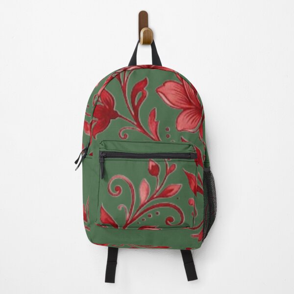 Artikelvorschau, Rotes Blumenmotiv auf dunkelgrünem Hintergrund entworfen und verkauft von DoneAndDusted.