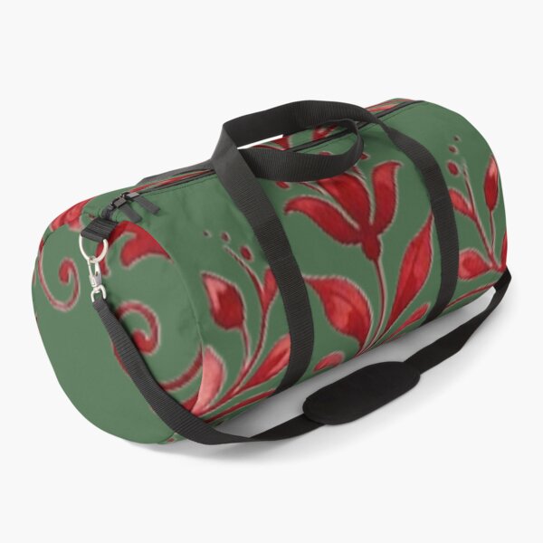 Artikelvorschau, Rotes Blumenmotiv auf dunkelgrünem Hintergrund entworfen und verkauft von DoneAndDusted.