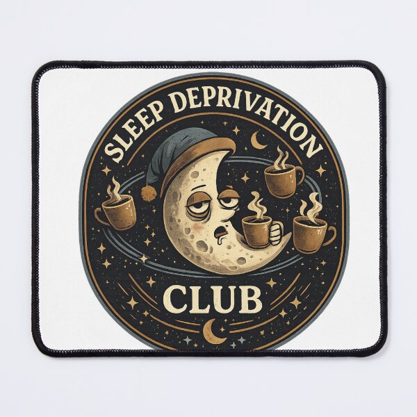 Item preview, Sleep Deprivation Club Badge – Funny Tired Moon & Coffee Night Owl Design, Late Night Humor Sticker & T-Shirt designed and sold by MagicMakerPh.