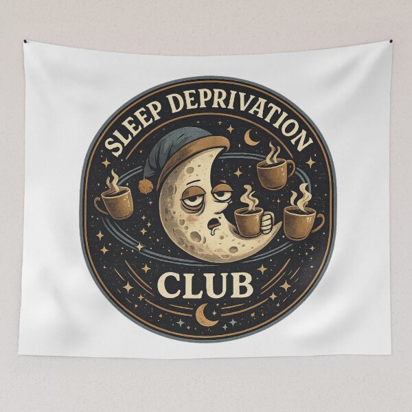 Item preview, Sleep Deprivation Club Badge – Funny Tired Moon & Coffee Night Owl Design, Late Night Humor Sticker & T-Shirt designed and sold by MagicMakerPh⭐⭐⭐⭐⭐.