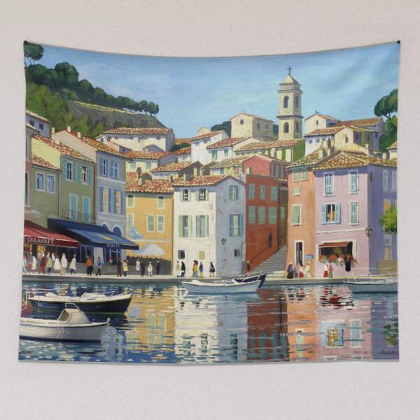 Item preview, French Coastal Village Wall Art – Harbor in Provence Painting designed and sold by CARRAANN.