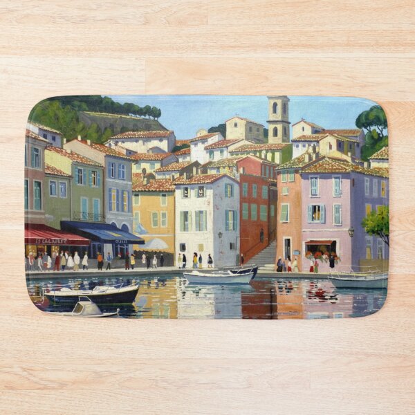 Item preview, French Coastal Village Wall Art – Harbor in Provence Painting designed and sold by CARRAANN.