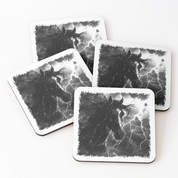 Item preview, Storm Horse Black and White Lightning Fantasy Art designed and sold by inkoutninja.
