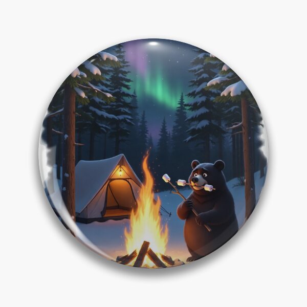 Item preview, Funny Black Bear Stealing Marshmallows Winter Camping Art designed and sold by Falconwolf.
