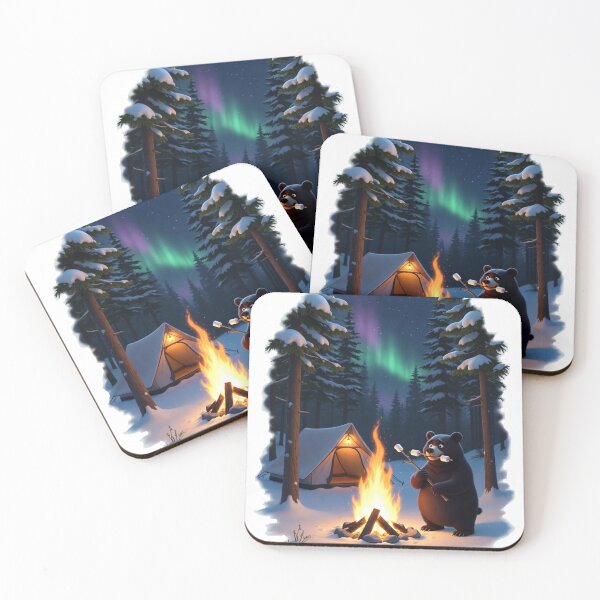 Item preview, Funny Black Bear Stealing Marshmallows Winter Camping Art designed and sold by Falconwolf.