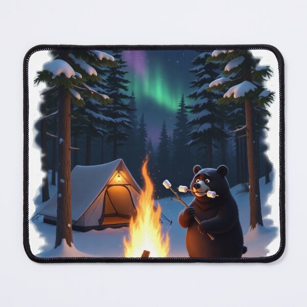 Item preview, Funny Black Bear Stealing Marshmallows Winter Camping Art designed and sold by Falconwolf.